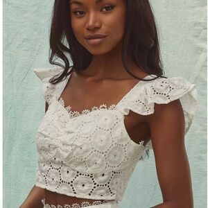 Lulus White Eyelet Lace Ruffled Crop Top Sz. M